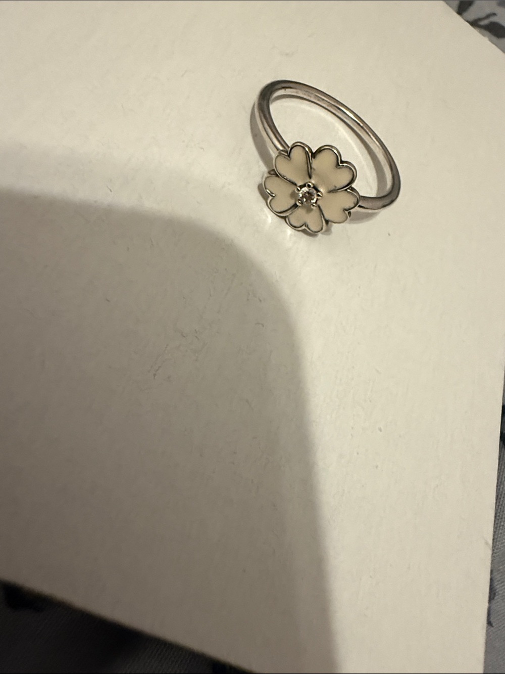 Pandora Primrose Ring with White Enamel: 925 Sterling Silver; Size 8.5